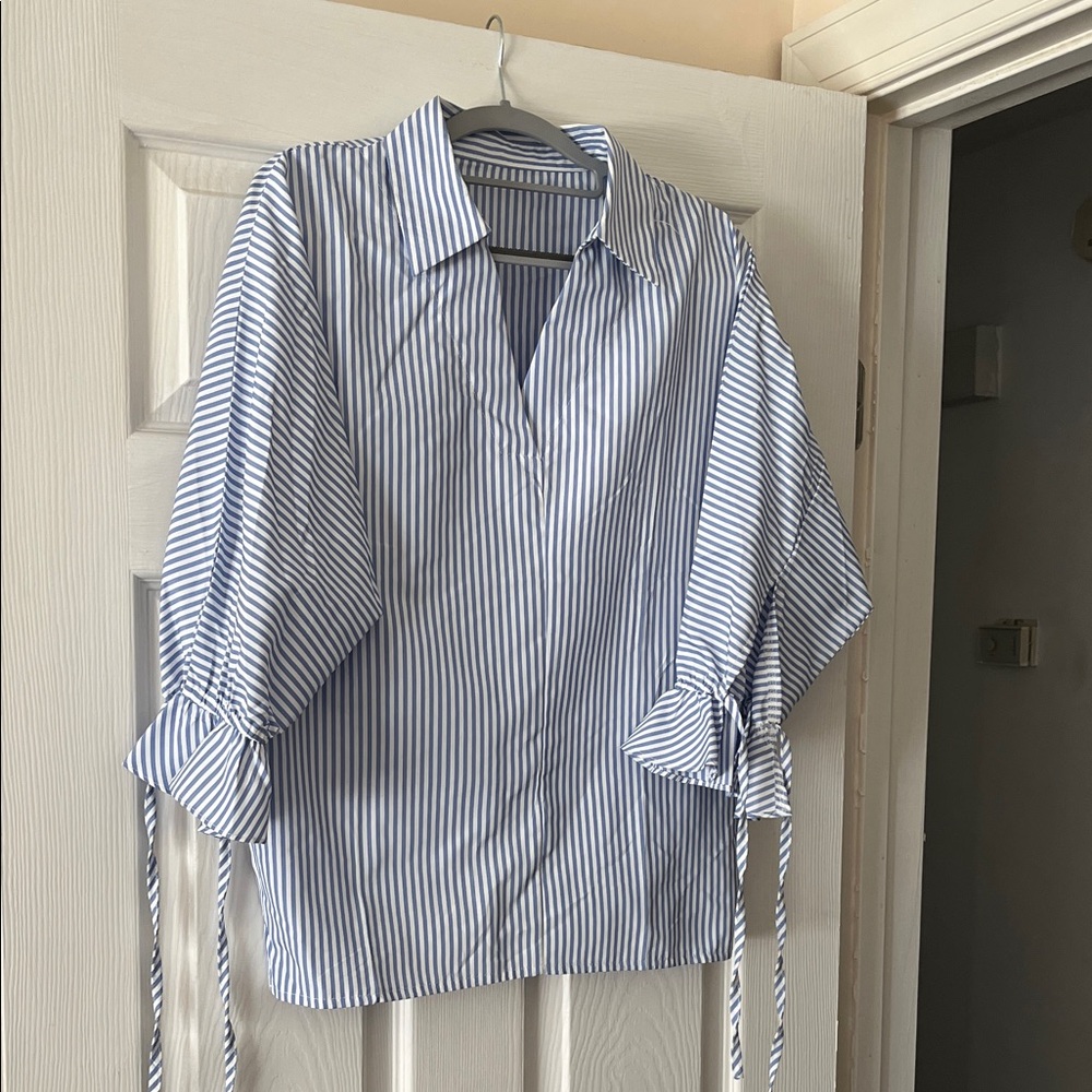 Blue and White Striped Blouse